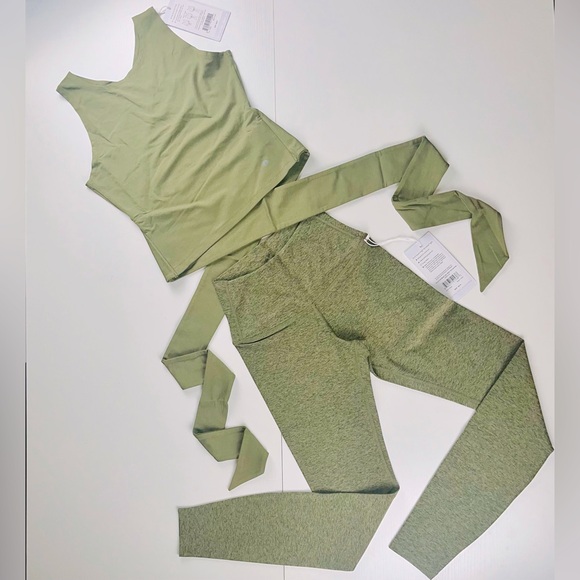 Tavi @Neiman Marcus Light Olive Wrap Around Tank & Cloud High Waisted 7/8 Tights - Picture 7 of 16